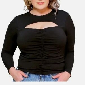 Black Ruched Long Sleeve Top